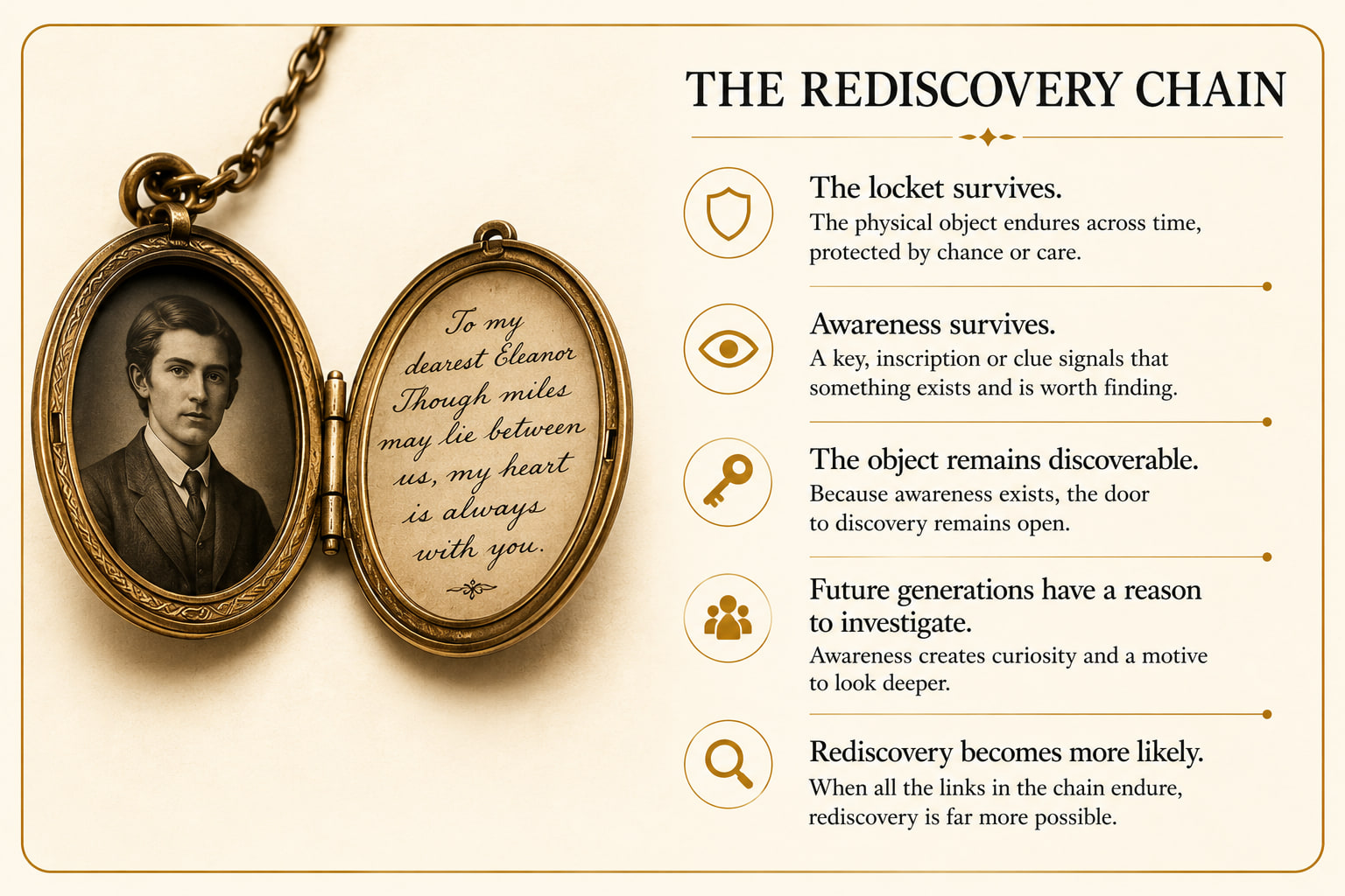 A silver locket representing a meaningful physical key to a family archive