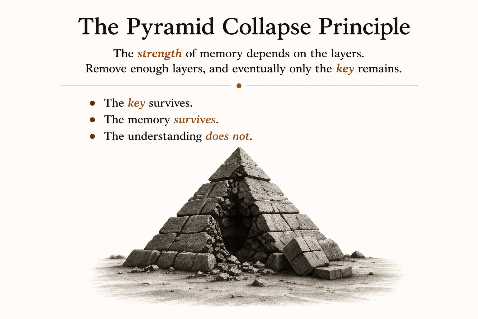 The Memory Pyramid showing key, story and identity, perspective, and meaning