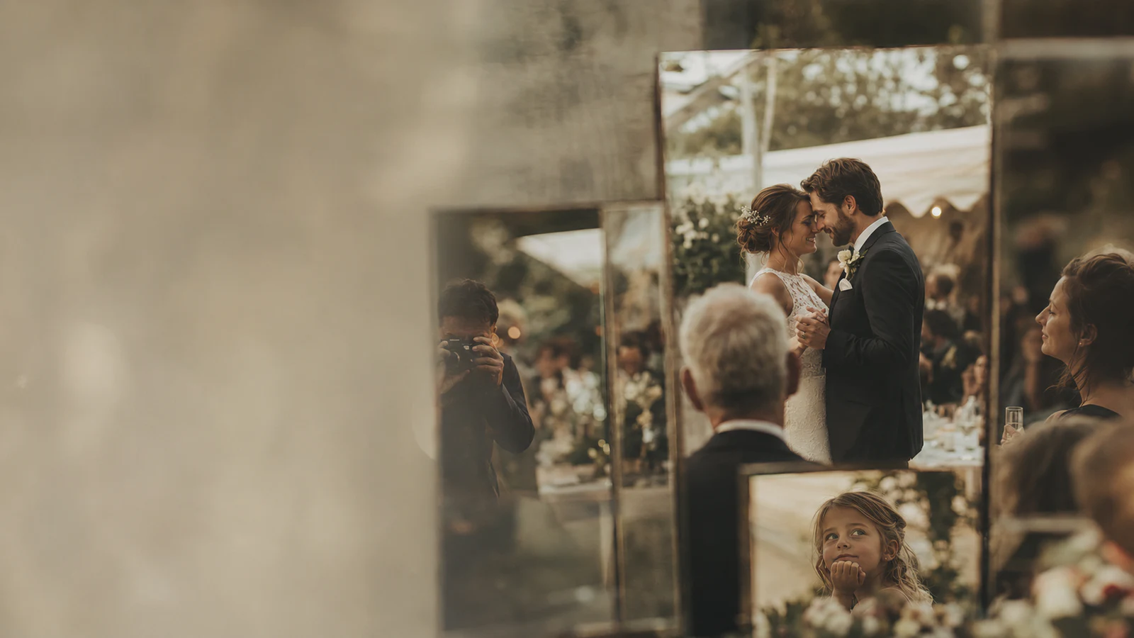 A wedding seen through the viewpoints of the couple, a parent, a child and a photographer