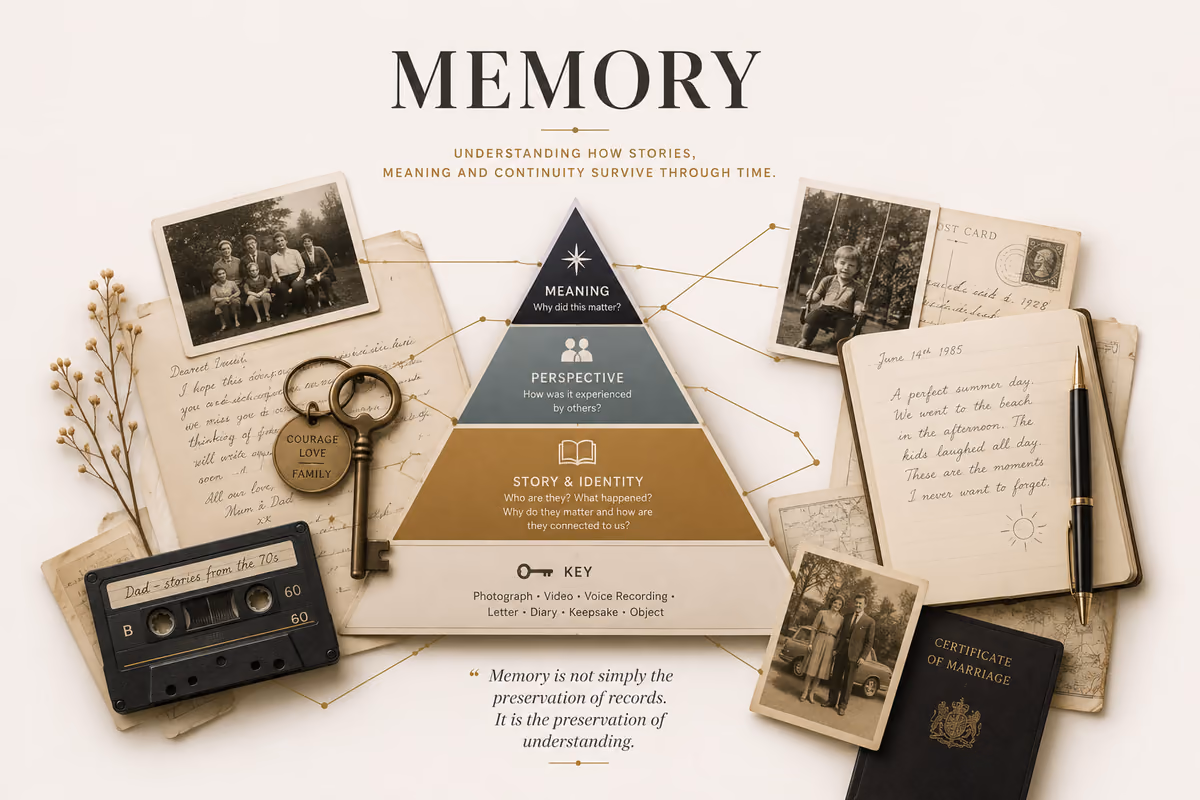 Memory continuity illustrated through photographs, letters, keepsakes and the Memory Pyramid